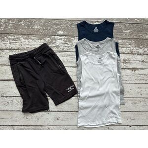 H&M Boys Tank Trio Black Graphic Shorts 8 10
